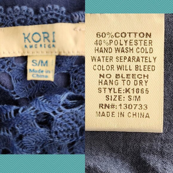 Kori America Blue Cotton Blend Lace Panel Kimono Style Cardigan - Picture 5 of 5